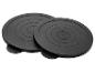 Twee zwarte ronde onderzetters met een gegroefd oppervlak.