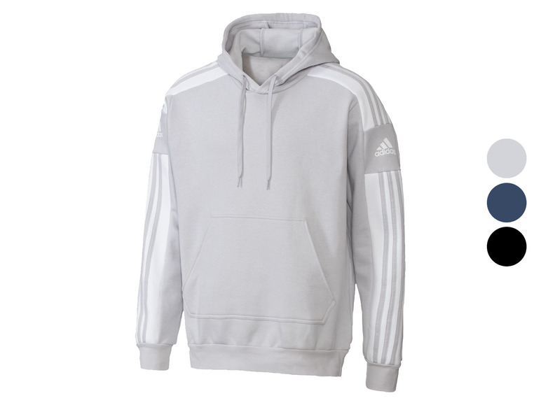 Een grijze hoodie met witte strepen van Adidas.