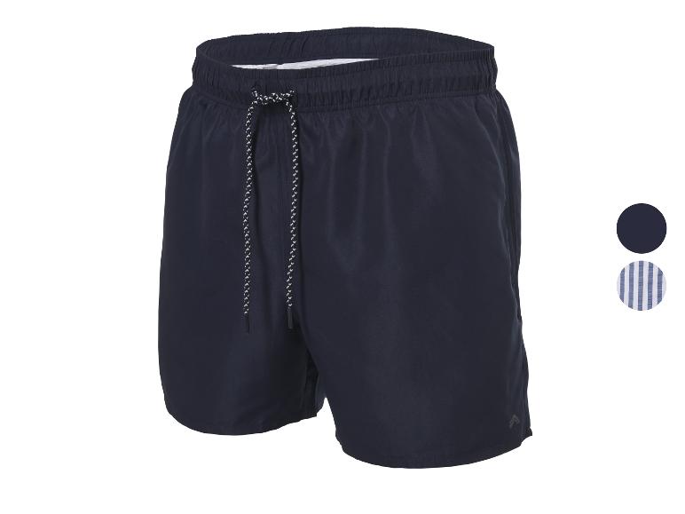 Donkerblauwe zwemshort voor heren met trekkoord en elastische tailleband.