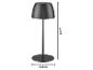 Zwarte tafellamp met 20 cm hoogte en 8 cm basisdiameter.