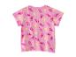 Roze T-shirt met ijsjes en gele zonnenpatroon.
