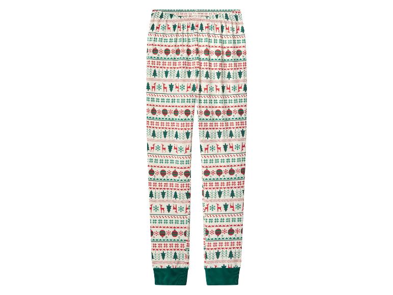 Pyjamabroek met een feestelijke kerstprint, met rendieren, kerstbomen en ornamenten.