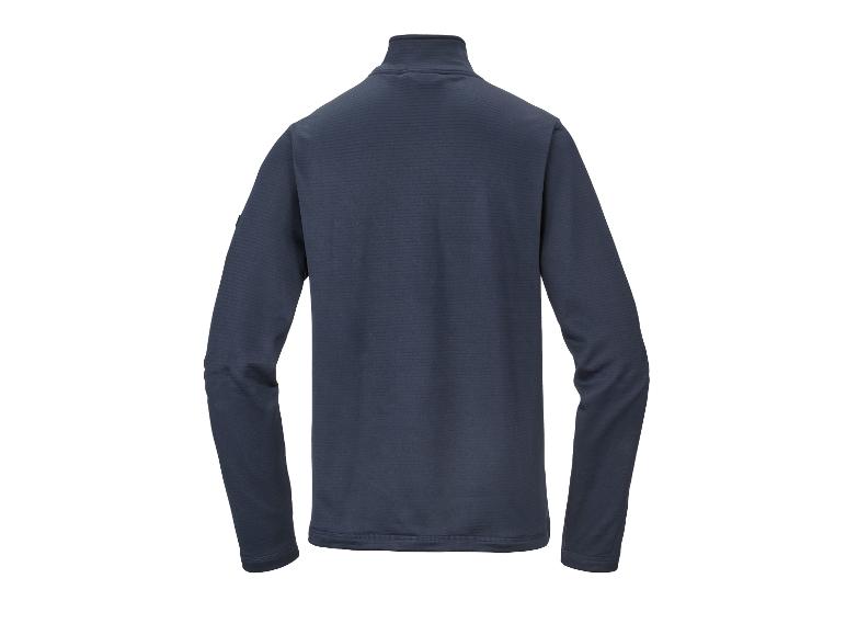 Donkergrijs sportshirt met lange mouwen, hoge kraag en korte rits.