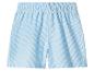 Blauw-wit gestreepte seersucker shorts met elastische tailleband.