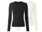 Twee dames longsleeves, zwart en wit, van geribbelde stof.