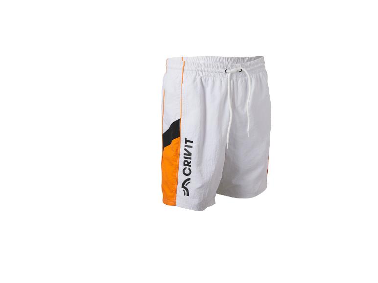Witte Crivit herenshorts met oranje en zwarte details en trekkoord in de taille.