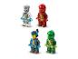 Vier LEGO Ninjago minifiguren: Zane, Kai, Nya en Lloyd, in hun Prime Empire outfits.