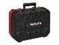 Zwarte en rode Parkside Performance gereedschapskoffer met handvat