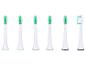 Zes witte vervangende tandenborstelkoppen met groene en blauwe borstelharen