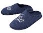 Blauwe wollen pantoffels met 'King's Road' logo.