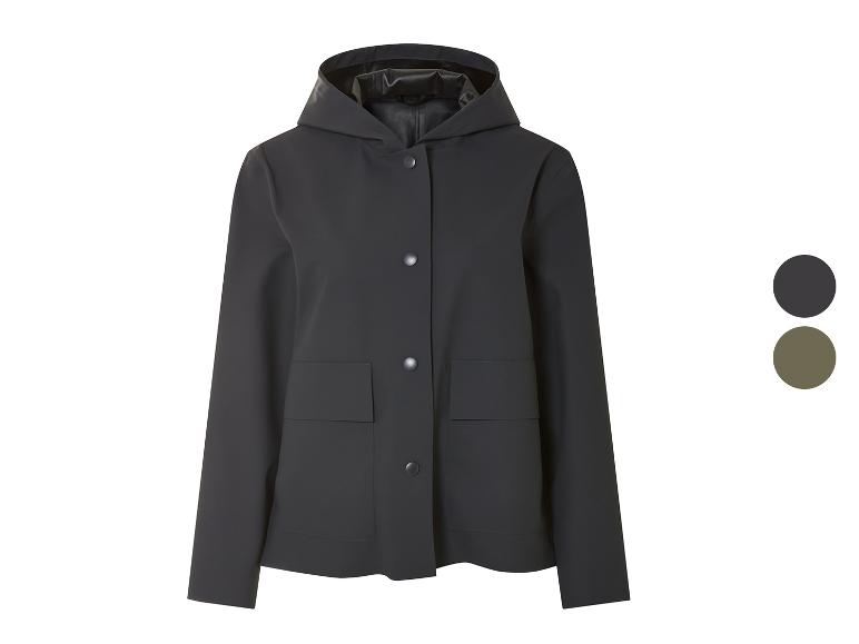 Een donkergrijze Rains regenjas met capuchon.