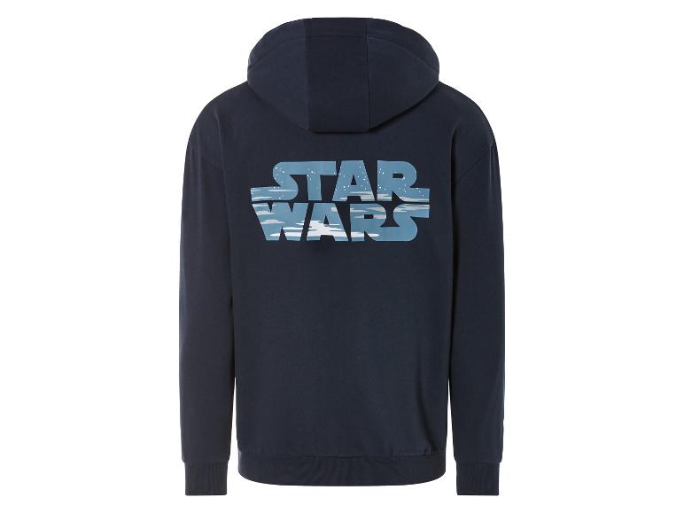 Een donkerblauwe hoodie met een Star Wars-logo.