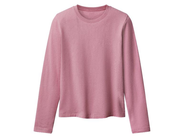 Een roze sweatshirt met lange mouwen op een witte achtergrond.