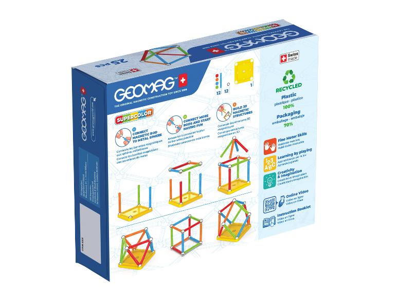 Magnetische bouwset met 25 onderdelen, bevordert fijne motoriek en creativiteit.