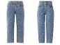 Meisjesblauwe jeans met kleurrijke stippen en hartjespatronen