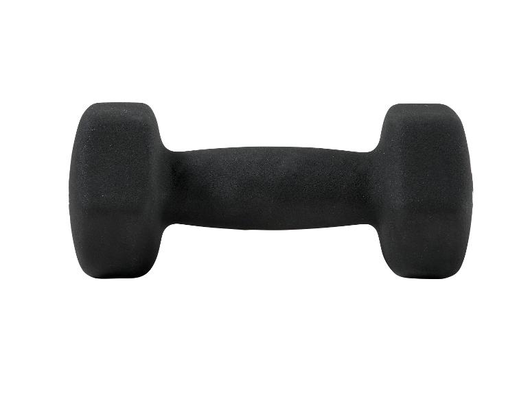 Een zwarte neopreen gecoate halter op een witte achtergrond.