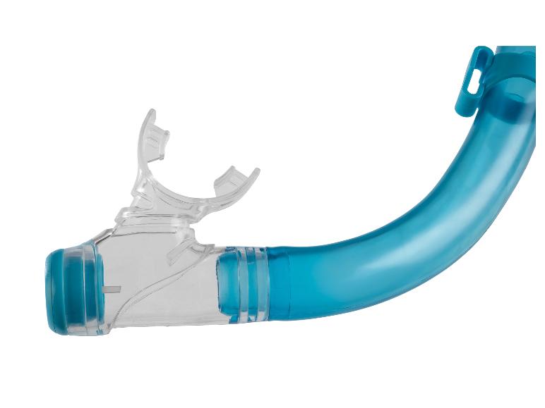 Transparante blauwe snorkel met mondstuk.
