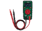 Digitale multimeter met rode en zwarte meetsnoeren, toont '0.000 V'.