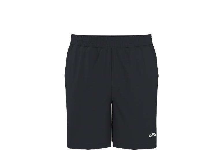Zwarte sportshort met elastische tailleband en een klein wit logo op de rechterpijp.