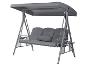 Grijze driezits tuinschommel met luifel en bijzettafels