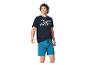 Marineblauwe herenpyjama met 'The Avengers' T-shirt en blauwe korte broek.