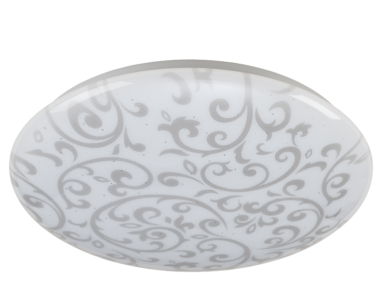 Ronde plafondlamp met wit glas en grijs bloemenpatroon