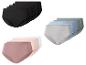 Packs dames tailleslips in zwart, pastelblauw/grijs en nude/wit.