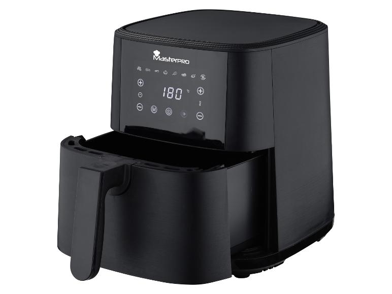 Zwarte MasterPro airfryer met digitaal display.