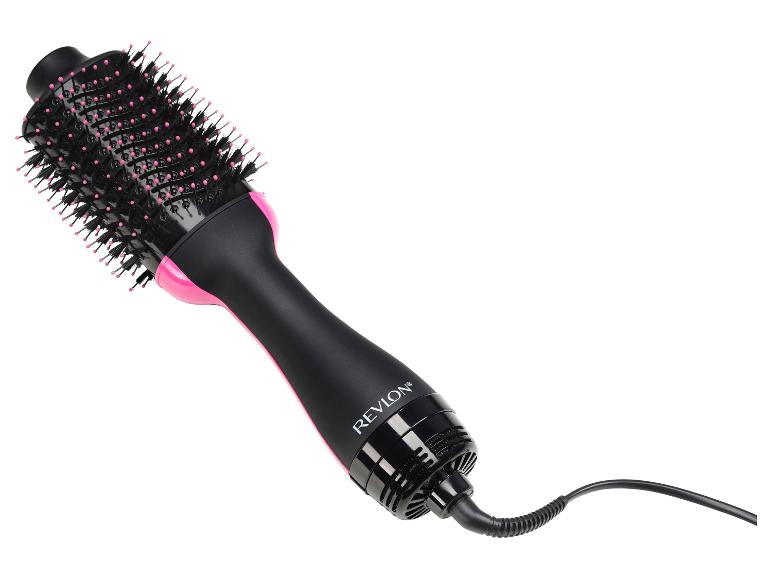 Zwarte en roze heteluchtborstel voor haar.