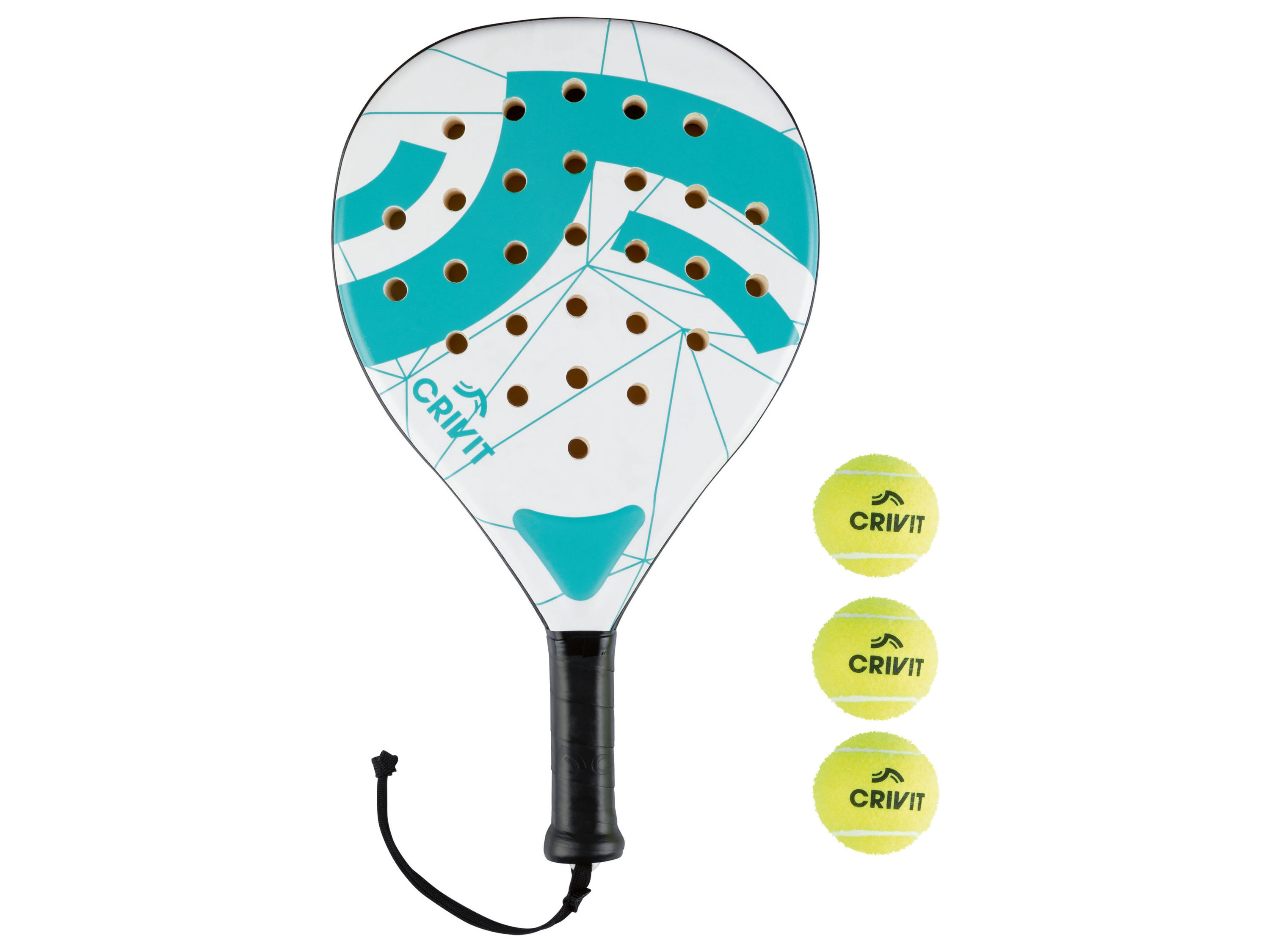 CRIVIT padelracket met 3 ballen wit turquoise