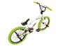 Witte BMX-fiets met neon groene banden, handvatten en zadel.