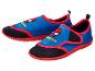 Blauwe kinderwaterschoenen met superheldenmotief en rode zool