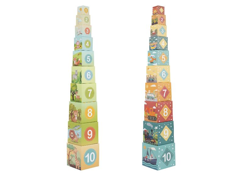 LUPILU® stapeltoren met dieren- en voertuigmotieven, cijfers van 1 tot 10.