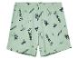 Lichtgroene shorts met print van vuurtorens, palmbomen en surfplanken.