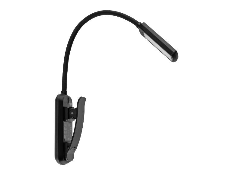 Zwarte clip-on LED leeslamp met flexibele hals