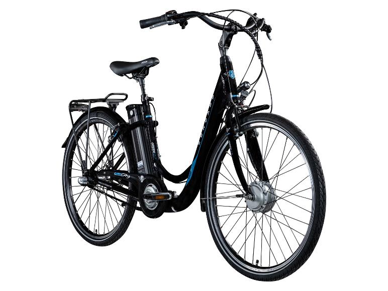 Zündapp City elektrische fiets: zwart model, geïntegreerde batterij.