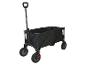Zwarte opvouwbare transportkar met vier wielen.