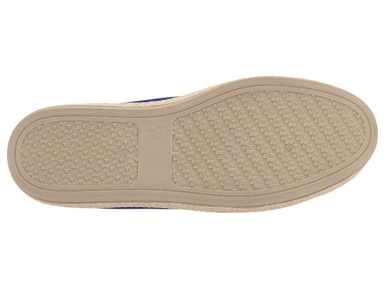Espadrillezool met een gestructureerd patroon en gevlochten jute rand.