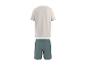 Heren set: beige T-shirt en groene korte broek, achteraanzicht.