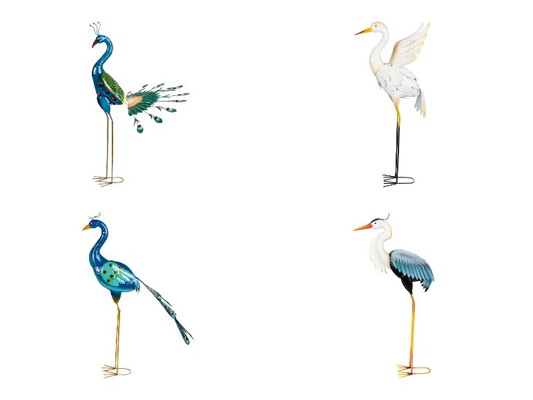 Twee pauwen en twee reigers van metaal.