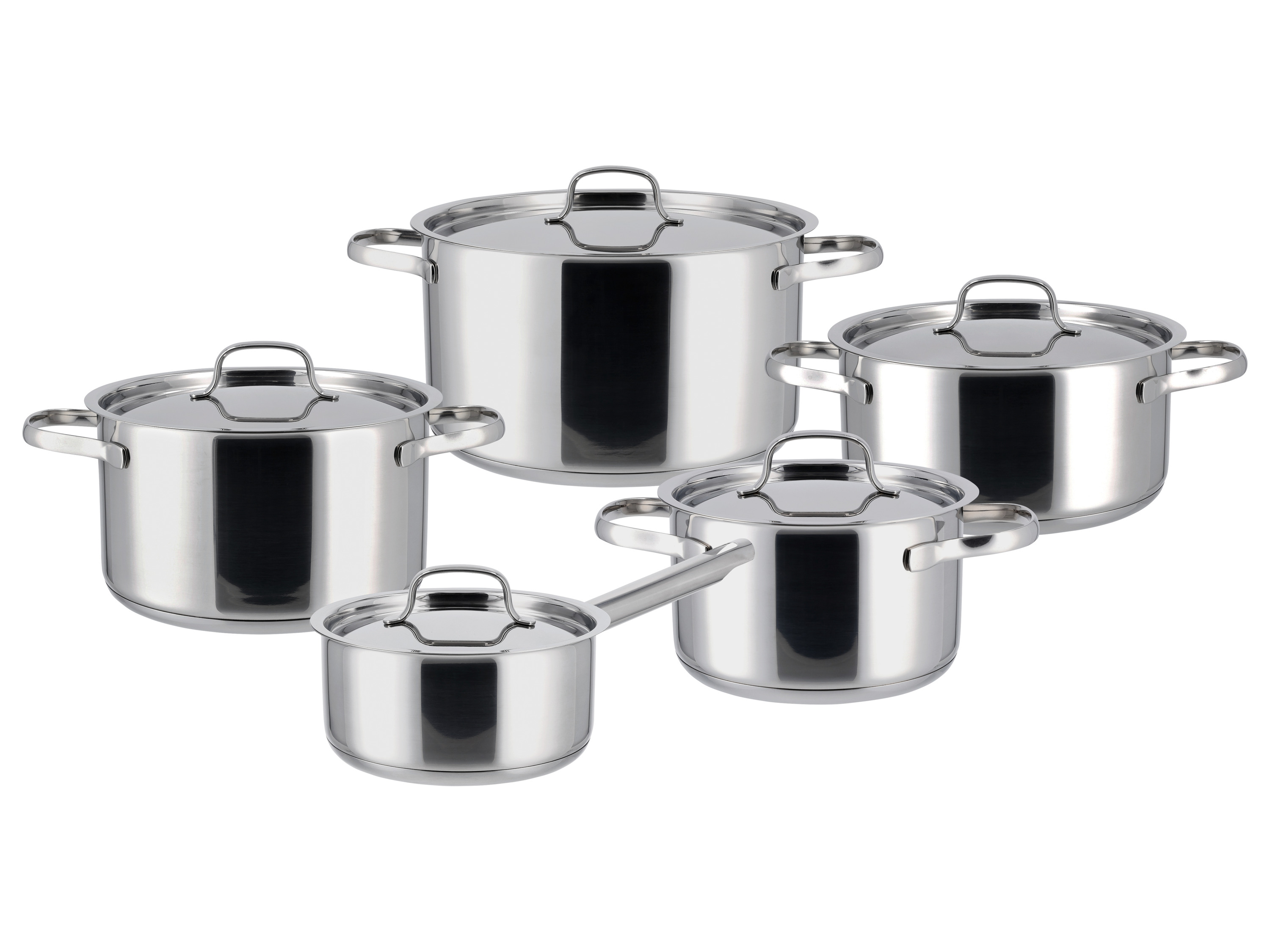 SILVERCREST Set van 5 RVS pannen (RVS deksel) afbeelding