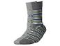 Twee paar grijze sokken, één met scootermotieven en één met strepen.