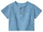 Blauw linnen T-shirt met korte mouwen en houten knopen