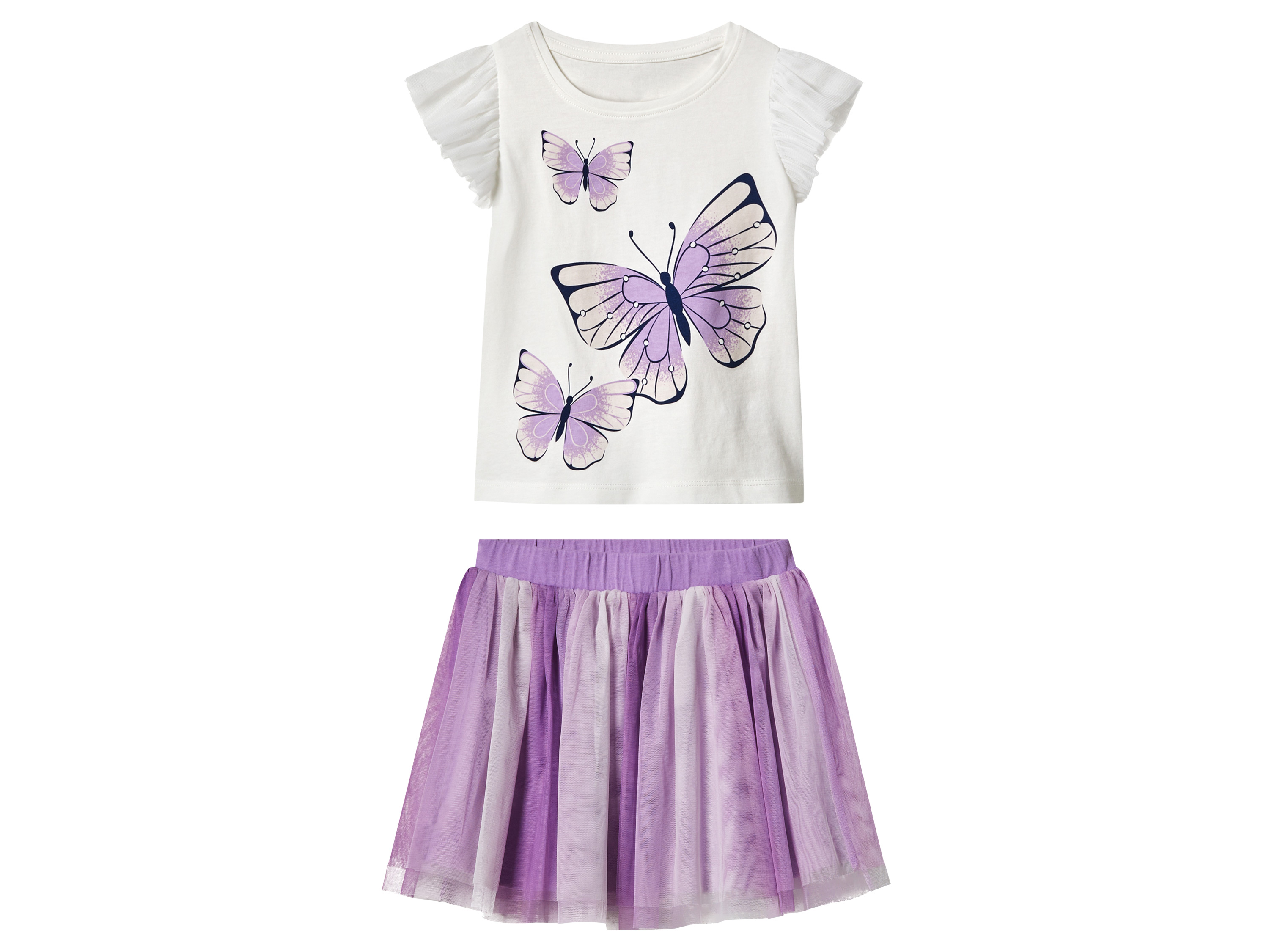 lupilu Kinder T-shirt en rok (Wit/lila, 110/116)