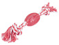 Rood-wit touw met een rubberen bal voor honden.
