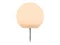 Ronde lamp met witte diffuser en zilveren voet.