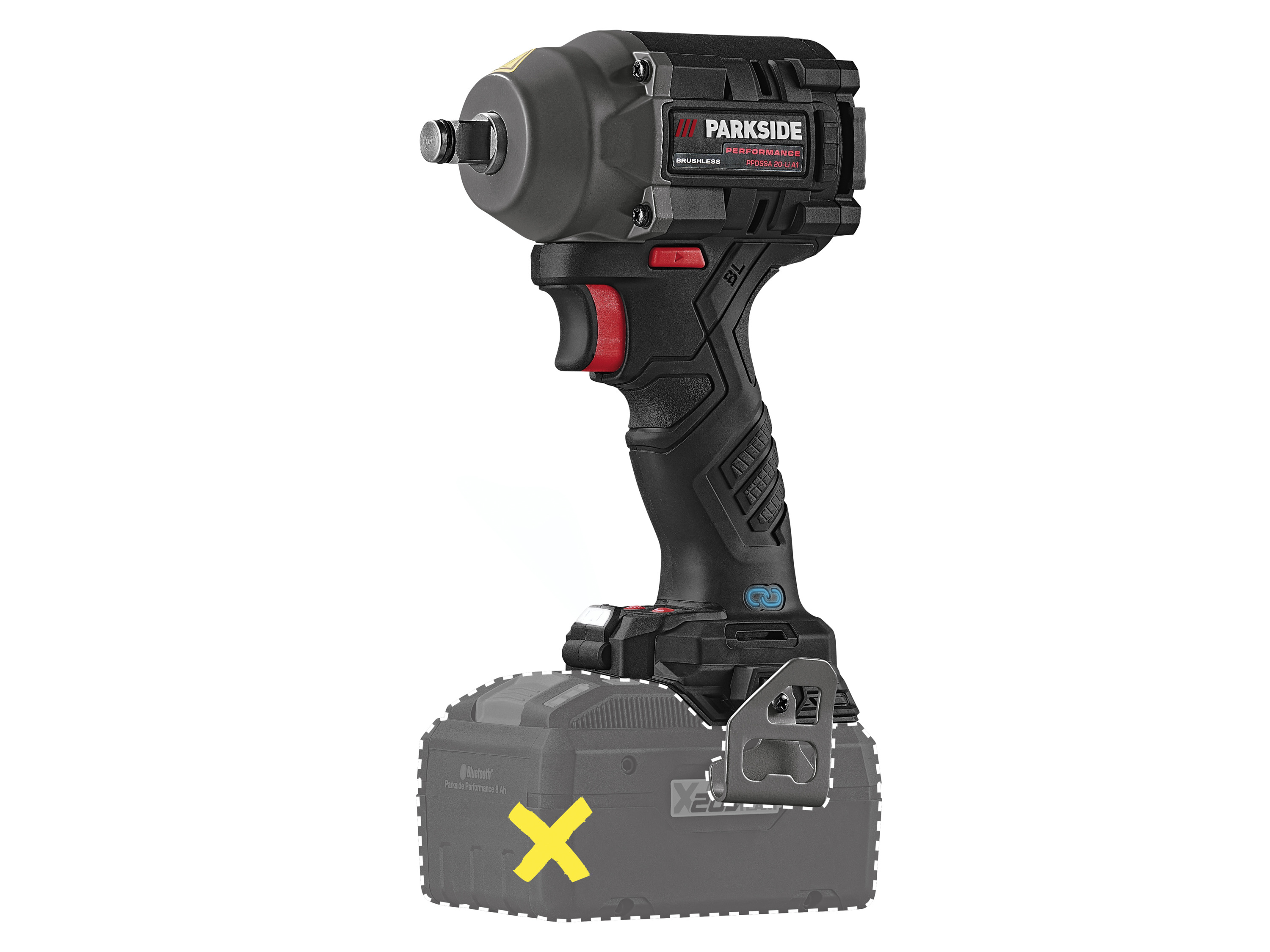 PARKSIDE PERFORMANCE Accu-slagmoersleutel 1/2" 20 V zonder accu en oplader afbeelding