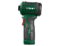 Groene en zwarte compacte slagschroevendraaier met getextureerde handgreep en rode trekker.
