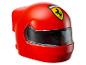 Rode Ferrari racehelm met een donker vizier en het Ferrari-logo.