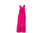 Fuchsia skibroek voor kinderen met verstelbare bandjes en elastische taille.
